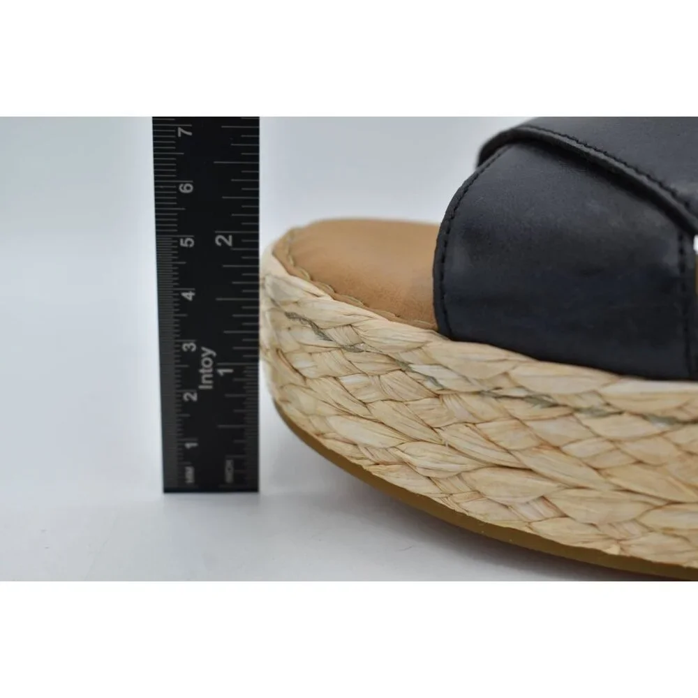 Born Women 10 Moriah Black Full Grain Leather Espadrilles Platform Wedge Sandals